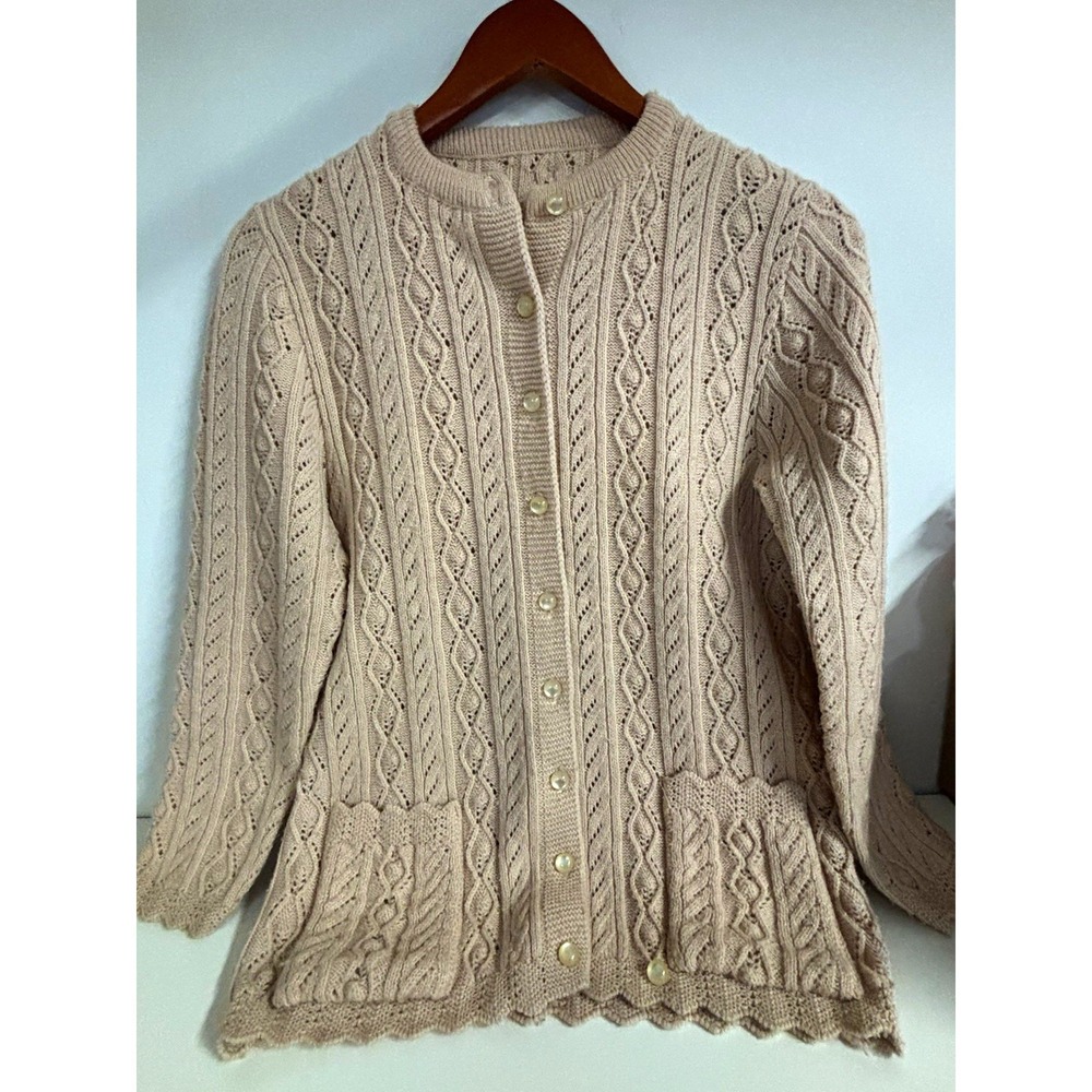 Womens Vintage Sweater Cardigan Cable Knit Button-Up Long Sleeve S Cream cottage
